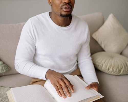Calm and focused man in a comfortable setting